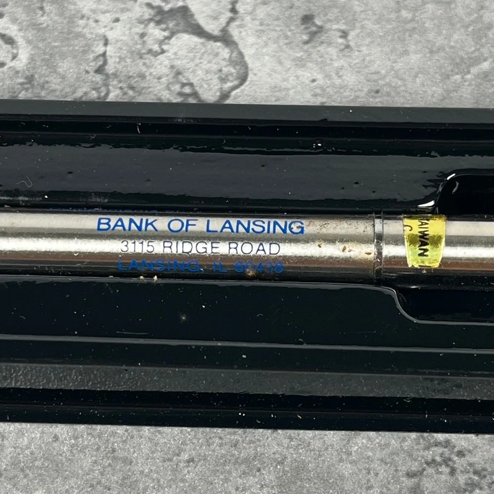 Vintage Bank of Lansing Quartz Time‎ Pen LCD Digital Clock Silver Tone Promo Box